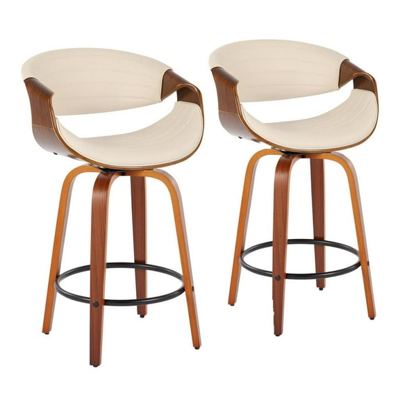 LumiSource Walnut Wood, Cream PU, Black Metal Symphony Counter Stool - Set of 2