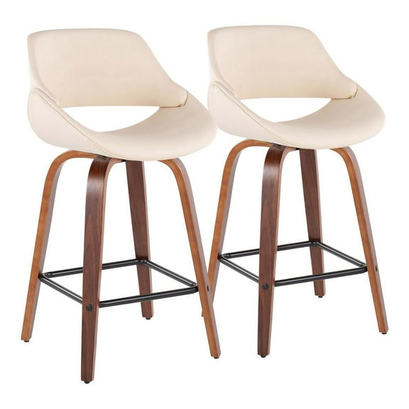 LumiSource Walnut Wood, Cream PU, Black Steel Fabrico Fixed-Height Counter Stool - Set of 2