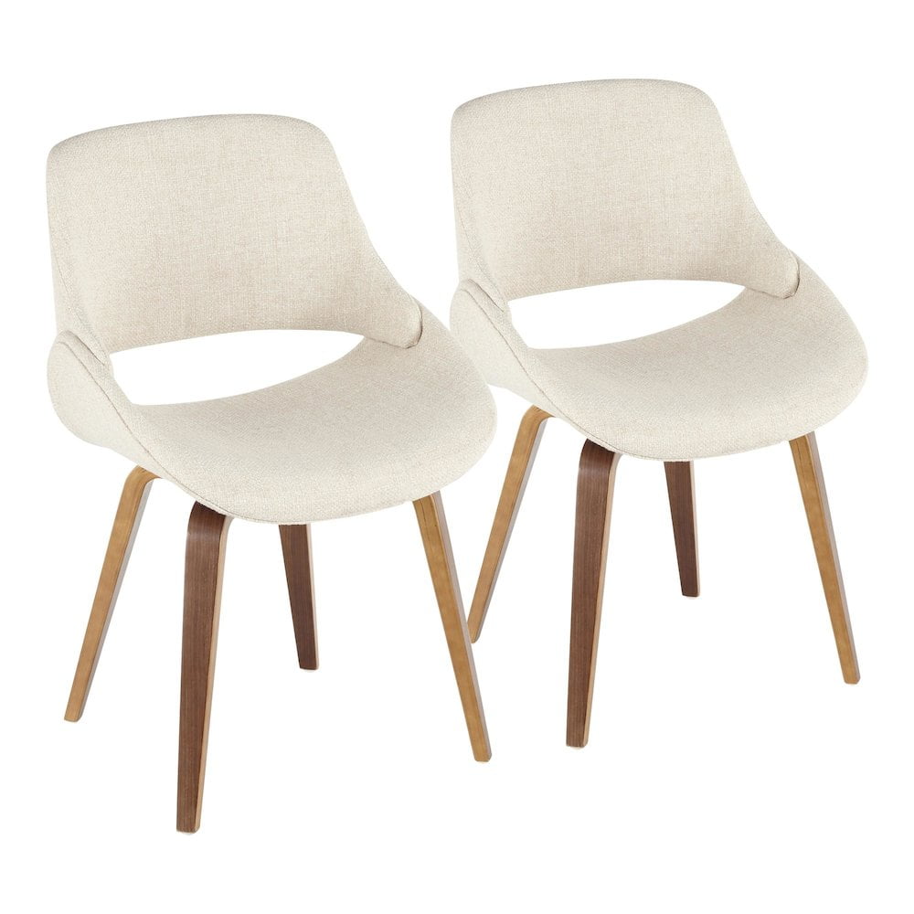 Set of 2 Cream Faux Leather Mid-Century Modern Dining Chairs
