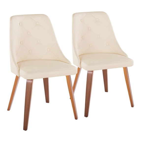 Carson Carrington Arvika Chair with Bent Wood Legs (Set of 2) Cream Faux Leather/Walnut Wood