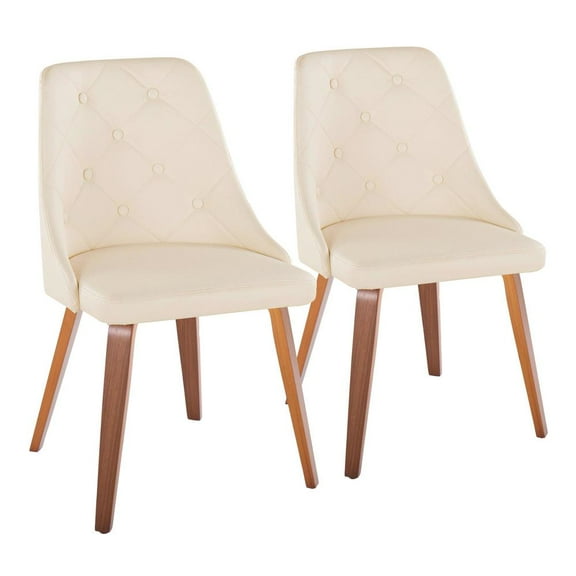 LumiSource Walnut Wood, Cream PU Giovanni Chair - Set of 2