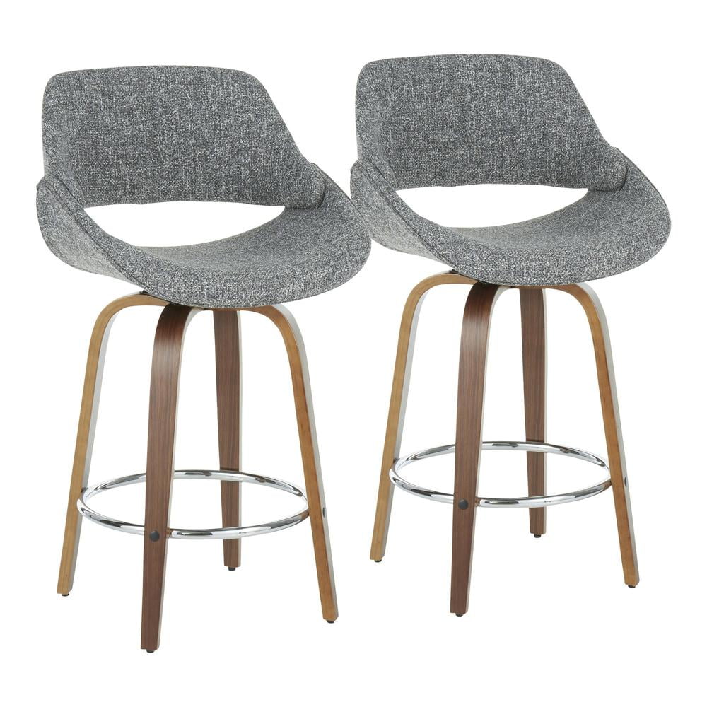 Walnut & Grey Swivel Mid-Century Modern Counter Stool, Set of 2