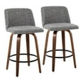 thumbnail image 1 of Toriano Mid-Century Modern Fixed-Height Counter Stool in Walnut Wood with Round Black Footrest and Grey Noise Fabric by LumiSource - Set of 2, 1 of 6