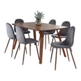 thumbnail image 1 of LumiSource Walnut Wood, Walnut Metal, Grey Velvet Folia Pebble Dining Set - 7 Piece, 1 of 3