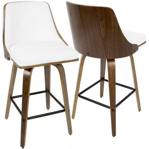 Mid-Century Modern White Swivel Counter Stool with Wooden Back