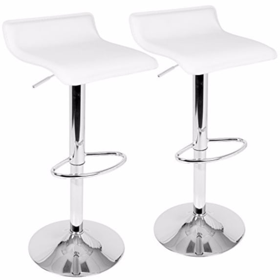 Set of 2 White Leather Metal Indoor Comfortable Bar Stools 34"