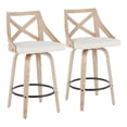 thumbnail image 1 of Charlotte 26" Farmhouse Fixed Height Counter Stool With Swivel In White Washed Wood And Cream Fabric - Set Of 2, 1 of 13