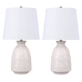 thumbnail image 1 of 20" Off-White Ceramic Table Lamp w/ Patterned Base & White Linen Shade (Set of 2), 1 of 4