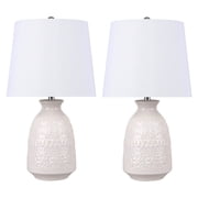 20 Off-White Ceramic Table Lamp w/ Patterned Base & White Linen Shade Set of 2