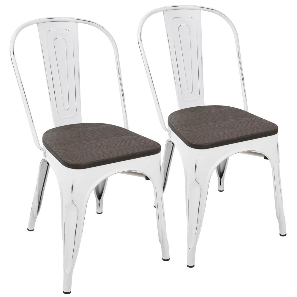 High Slat Vintage White & Espresso Metal Side Chair