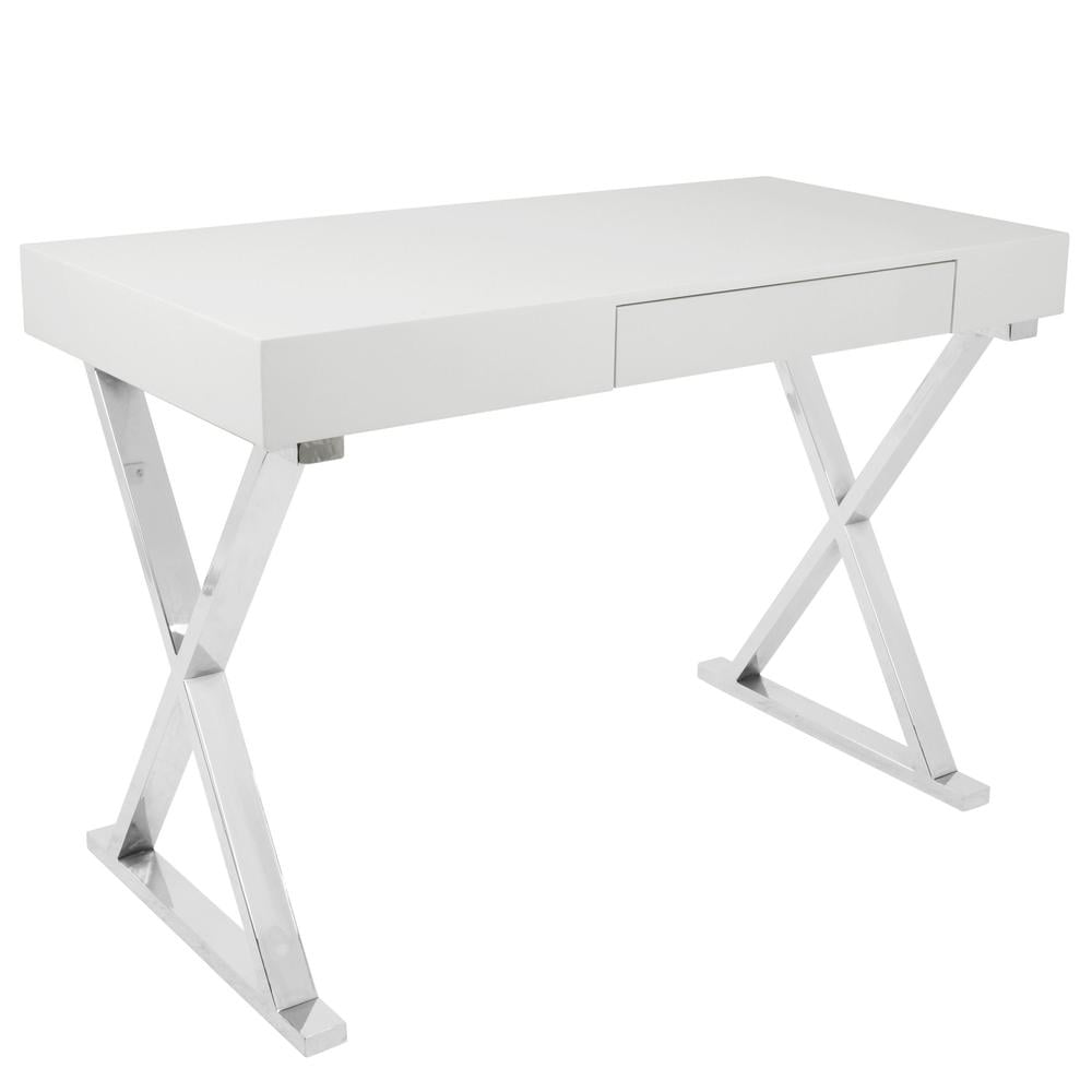 White Wood Contemporary Home Office Desk with Drawer