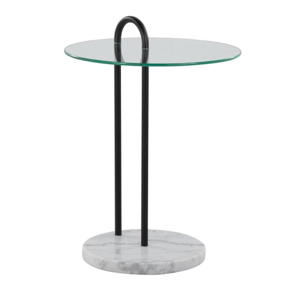 LumiSource White Marble, Black Metal, Clear Glass Claire Side Table