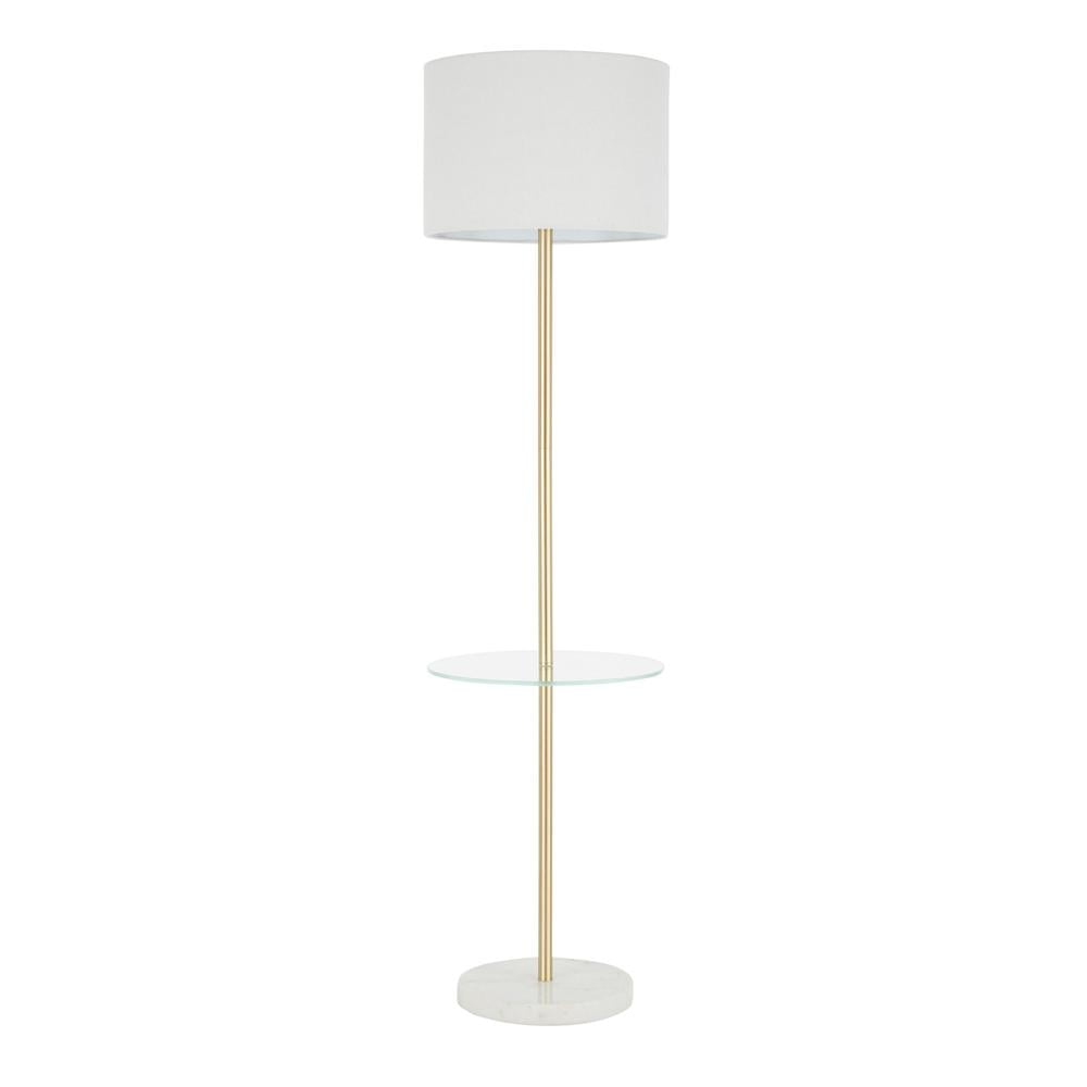 LumiSource White Marble, Gold Metal, White Linen Chloe Shelf Floor Lamp