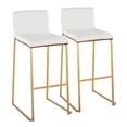 thumbnail image 1 of Mason Mara 30" Contemporary Fixed-Height Barstool in Gold Metal, Walnut Wood and White Faux Leather by LumiSource - Set of 2, 1 of 4