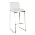 thumbnail image 1 of Mason Mara 30" Contemporary Fixed-Height Barstool in Stainless Steel, Walnut Wood and White Faux Leather by LumiSource - Set of 2, 1 of 5