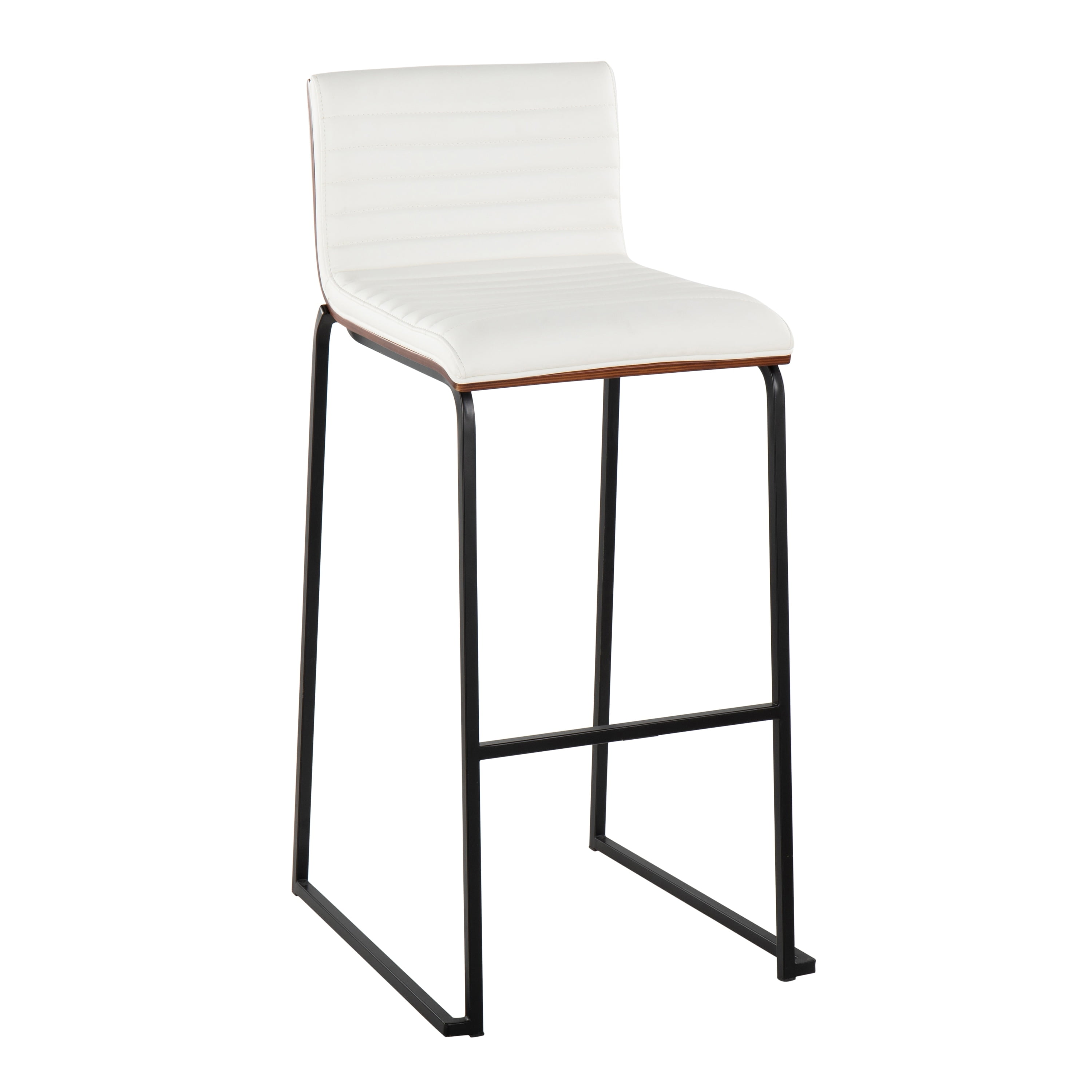 White Faux Leather and Black Metal Bar Stools, Set of 2