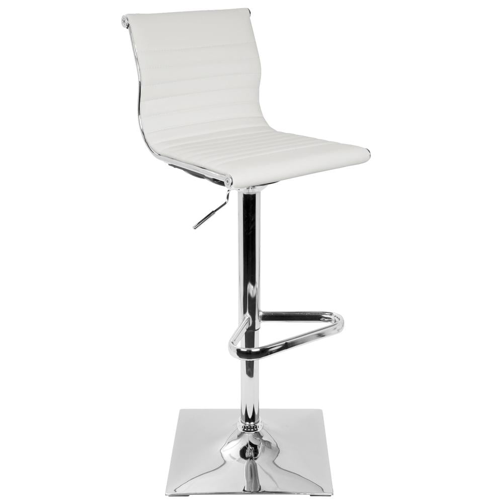 Adjustable White Leather Swivel Bar Stool with Chrome Base