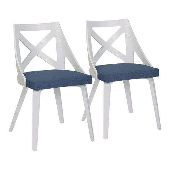 LumiSource White Textured Wood, Blue Fabric Charlotte Chair - Set of 2
