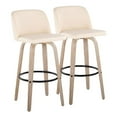 thumbnail image 1 of Toriano 26" Mid-Century Modern Fixed Height Counter Stool with Swivel in White-Washed Wood and Cream Faux Leather with Round Black Metal Footrest by LumiSource - Set of 2, 1 of 3