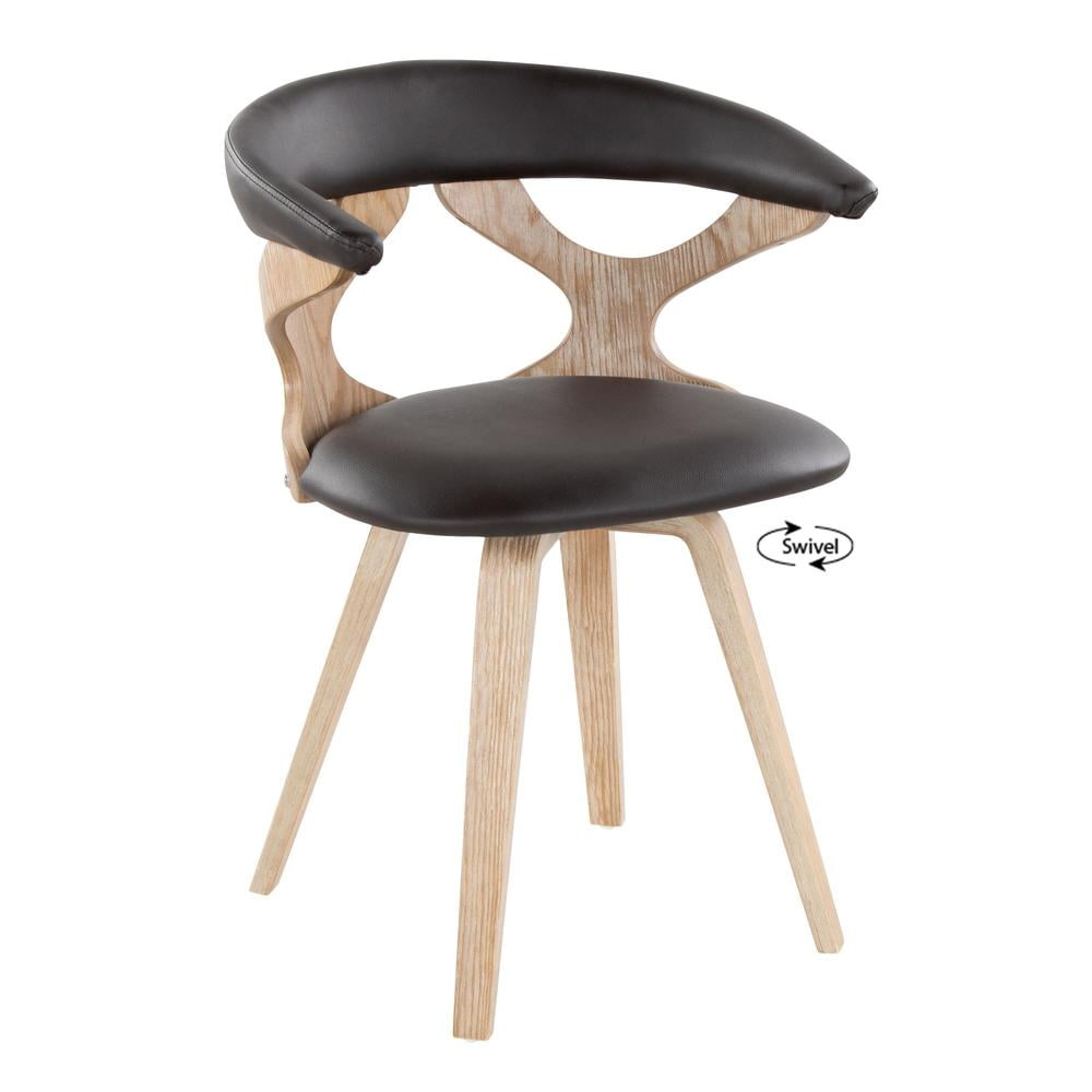 High Brown Faux Leather Swivel Side Chair with Wood Legs