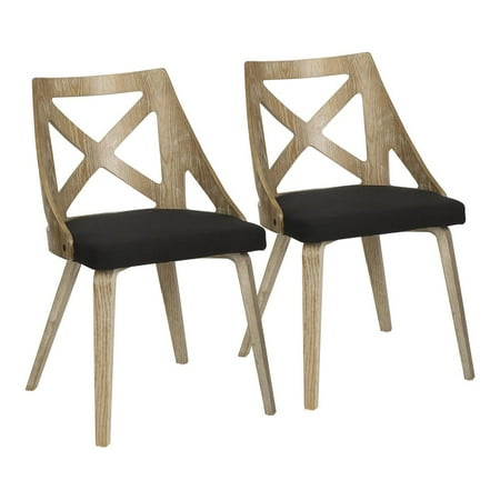 LumiSource White Washed Wood, Charcoal Fabric Charlotte Chair - Set of 2