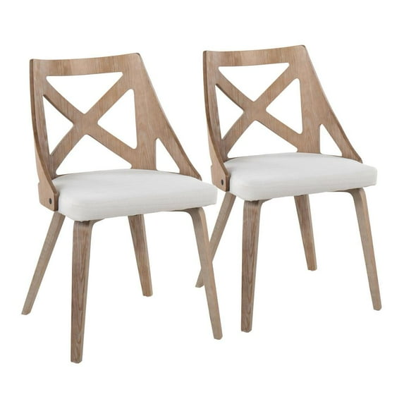 LumiSource White Washed Wood, Cream Noise Fabric Charlotte Chair - Set of 2