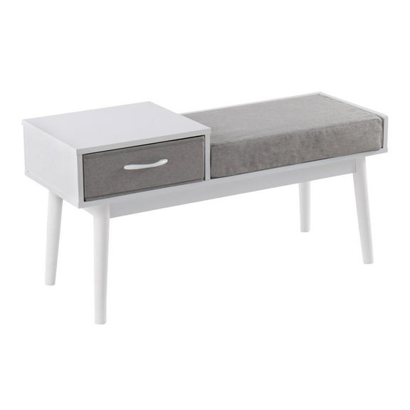LumiSource White Wood, Grey Fabric Telephone Bench
