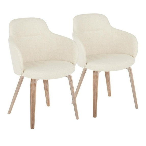 LumiSource Whitewashed Wood, Cream Noise Fabric Boyne Chair - Set of 2