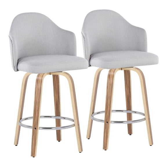 LumiSource Zebra Wood, Chrome, Light Grey Fabric Ahoy Counter Stool - Set of 2