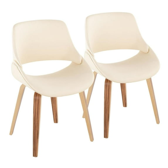 LumiSource Zebra Wood, Cream PU Fabrico Chair - Set of 2