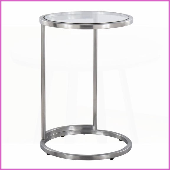 LumiSource Zenn Round End Table - Stainless Steel Frame with Clear Glass Tabletop