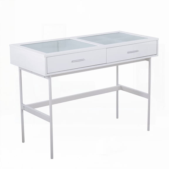 LumiSource's Emery Console Table - White Wood, White Steel & Glass Top, Great for Living Room, Entryway, and Dining