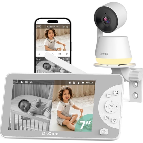 LumiView Max Smart WiFi Baby Monitor - 7" 1080P FHD & 2K Camera, Privacy Mode, Cry & Motion Detection, 6000mAh Removable Battery, Snapshot & Video Recording