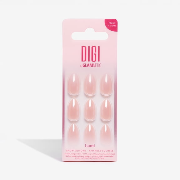 DIGI by Glamnetic Short Almond Artificial Press-on Nails, Lumi, 24 Pieces