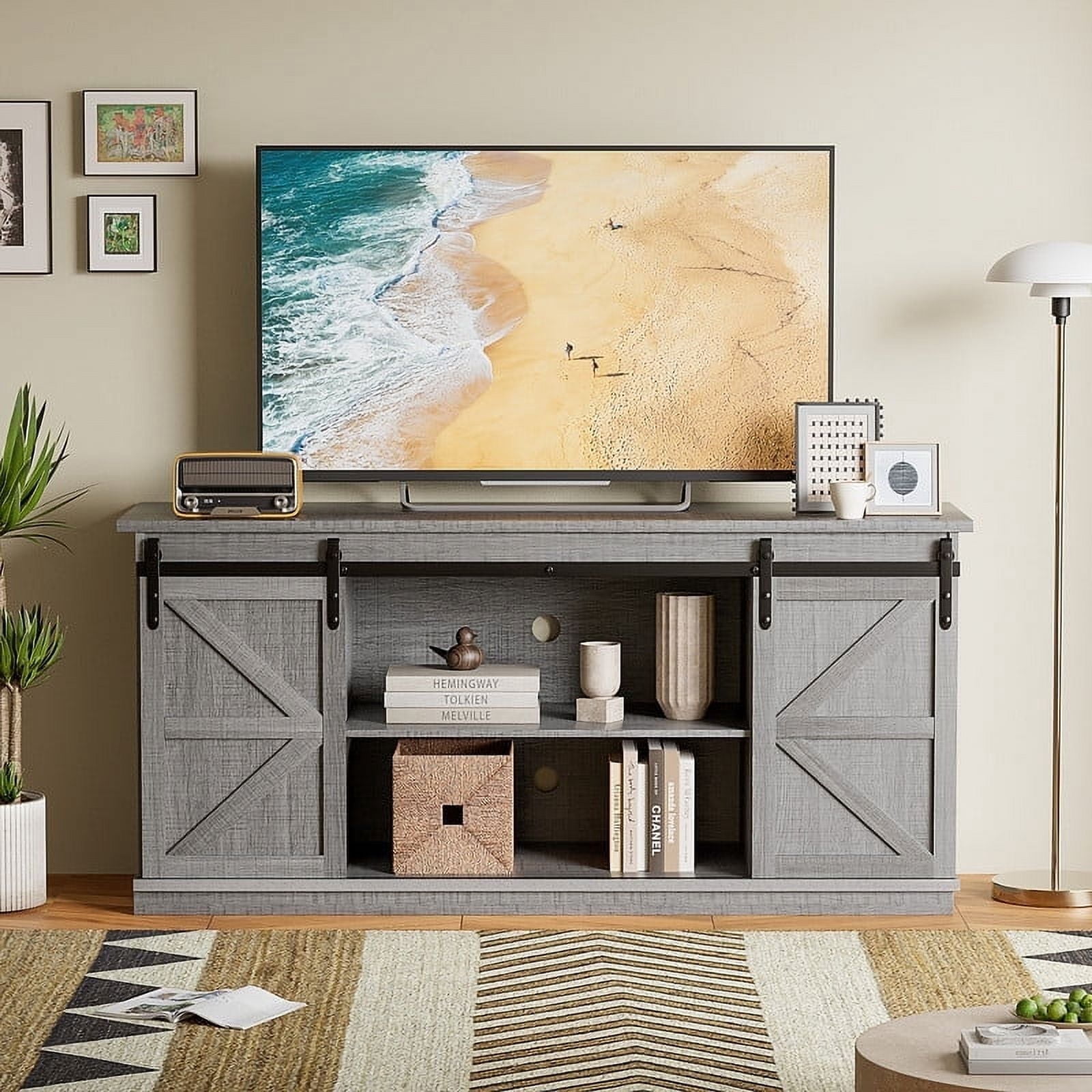 Lumihaven Rustic Modern TV Stand for 65-Inch TVs - Entertainment Center with Storage Cabinet & Sliding Barn Door Design,Gray - Walmart.com