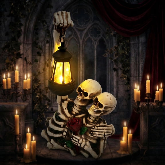 Lumiartisan 9.44" Gothic Skull Couple Statue, Skeleton Lovers Resin Sculpture, Dark Romantic Home Decor