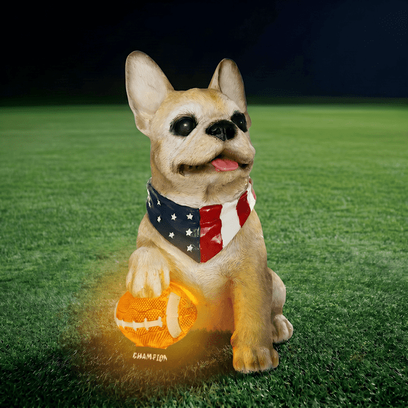 Lumiartisan 9.85" Solar Bulldog Garden Statue with Football, Resin Outdoor Decor