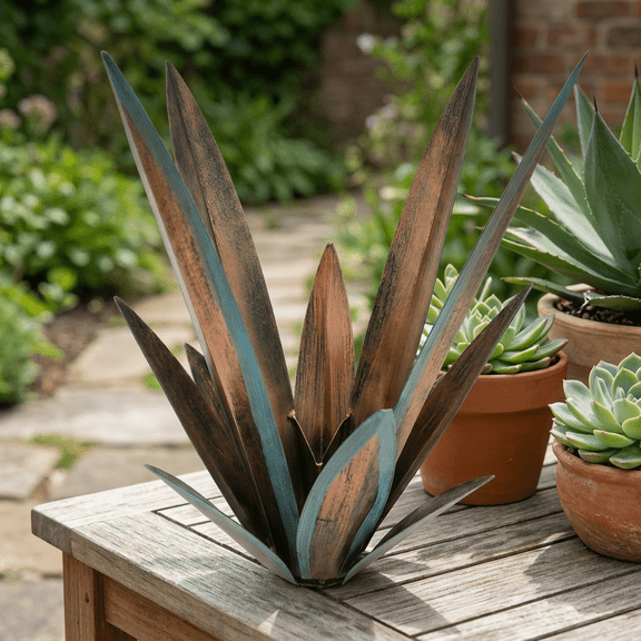 Lumiartisan Metal Agave Sculpture 35cm/13.8" Rustic Wrought Iron Garden Decor
