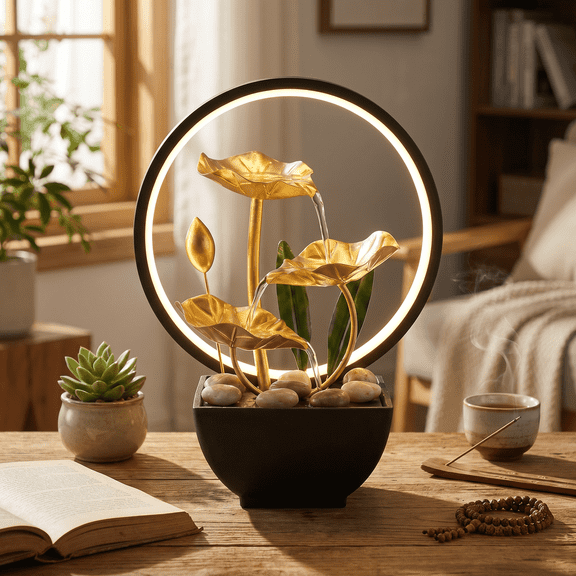 Lumiartisan Tabletop Fountain 11" H, Indoor Waterfall with LED for Desk Zen Decor