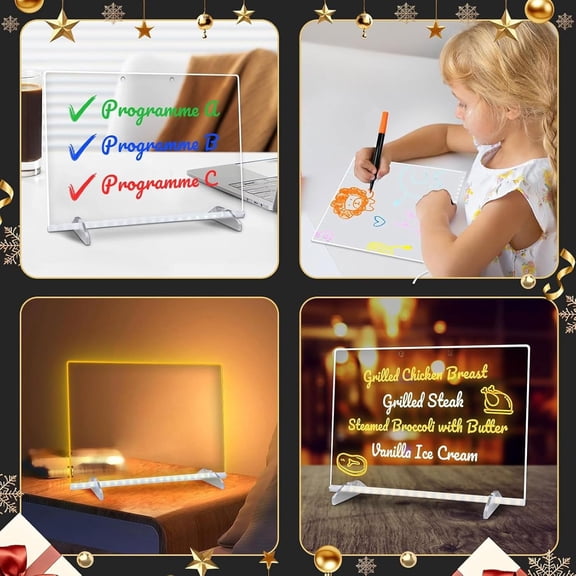 Lumiboard LED Drawing Board(7 Color Pens), 13.7" × 9.8" Rechargeable Acrylic Light Up Drawing Board - DIY Erasable Writing Board, Fun Led Note Board for Teens