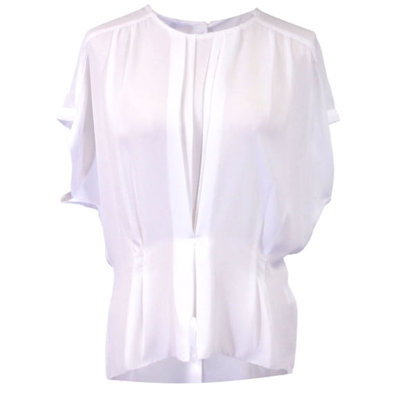 Lumiere Short Sleeved Flowy Chiffon Blouse With Back Buttons And Pleated Designs
