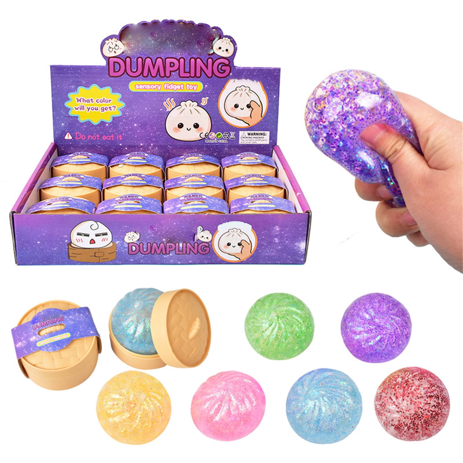 Lumifun 12 PCS Glitter Dumpling Squishy Fidget Toys 2 inch, No ...
