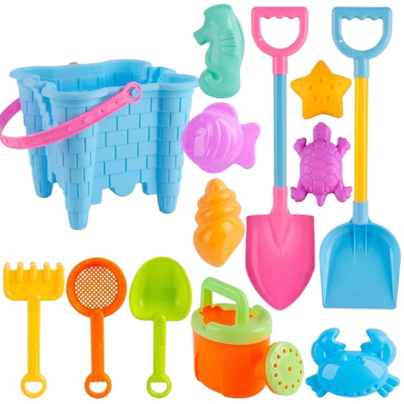 Lumifun 13 PCS Beach Sand Toy Set, Sand Toys Set Includes Beach Bucket, Watering Can, Big Shovel, Rake, Sea Animal Molds, Fun Sand Castle Building Kit for Boys Girls