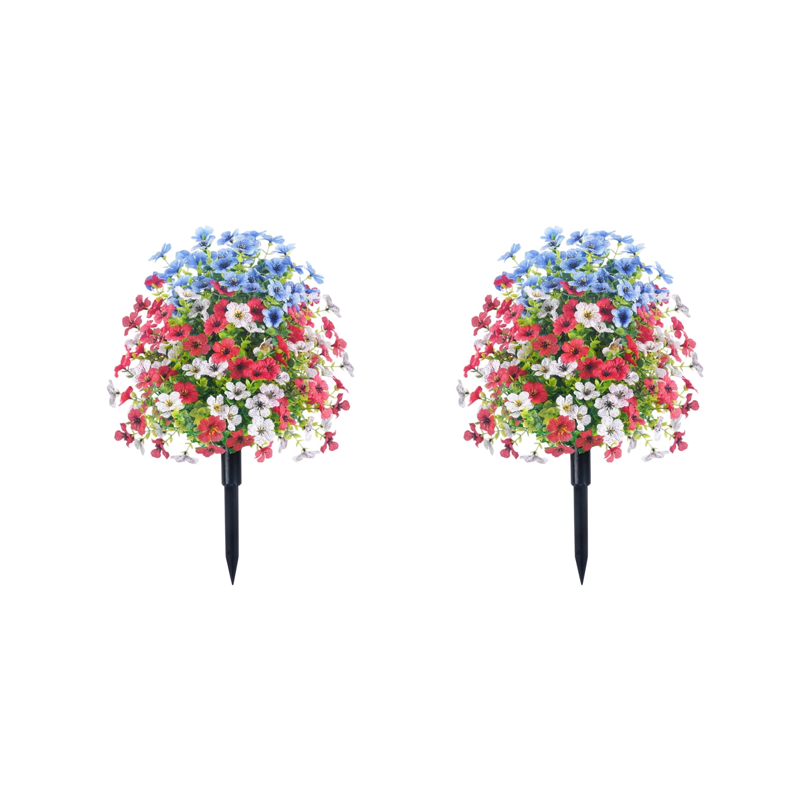 Lumifun 2 PCS 4th of July Patriotic Artificial Flowers with Ground Spikes 23.6 inches, Red White Blue Fake Violet Garden Stake for Independence Day Memorial Day Garden Outdoor Decor