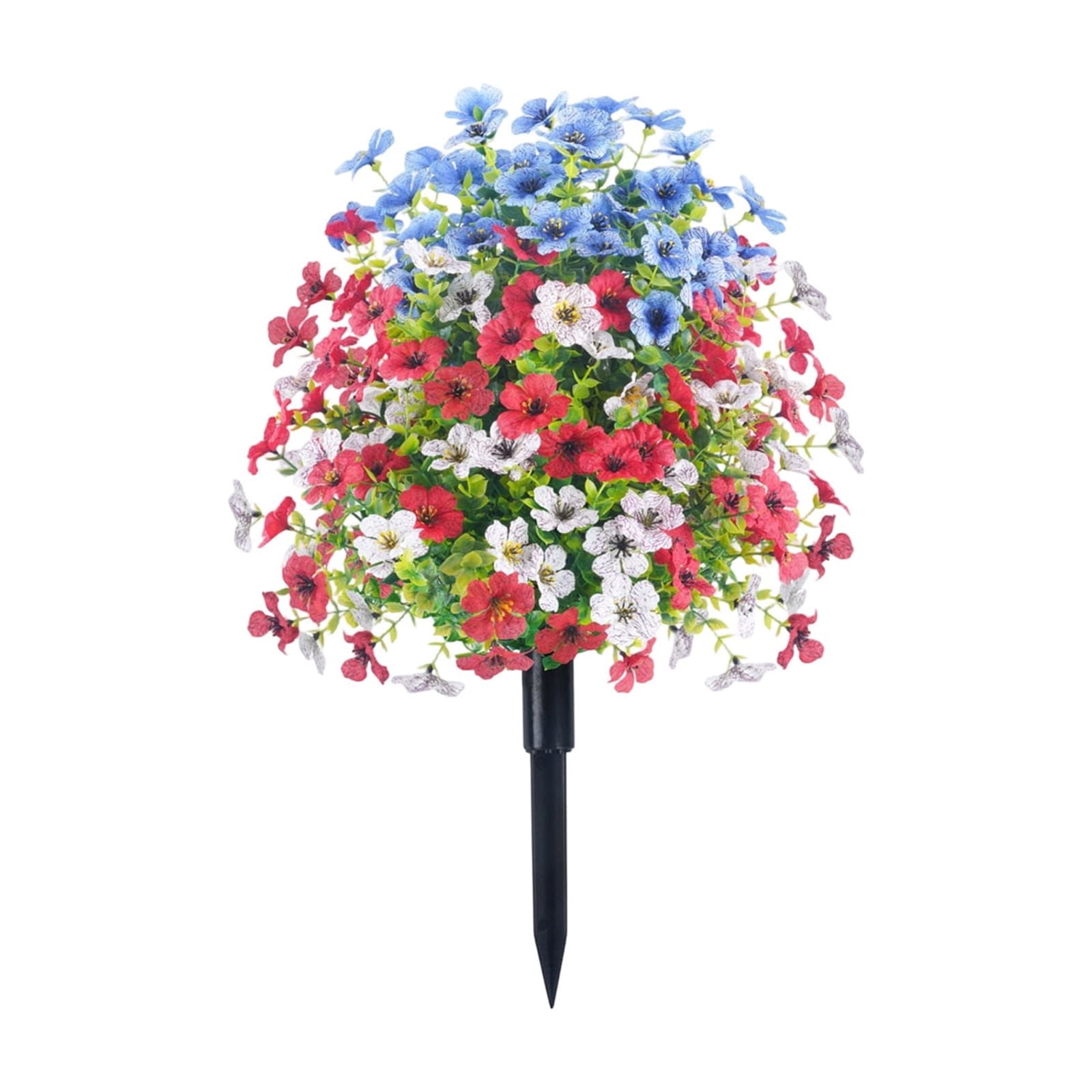 Lumifun 4th of July Patriotic Artificial Flowers with Ground Spikes 23.6 inches, Red White Blue Fake Violet Garden Stake for Independence Day Memorial Day Garden Outdoor Decor