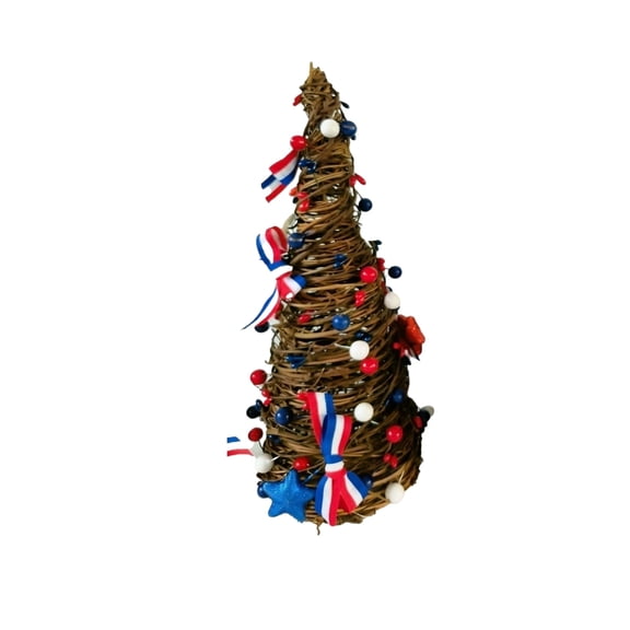 Lumifun 4th of July Tabletop Rattan Tree Decorations 12 inches, Patriotic Red White Blue Rustic Twig Trees with Berry & Star, for 250th Anniversary Independence Day Home Table Centerpiece Decor