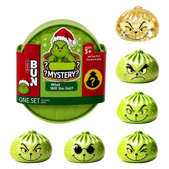 Lumifun Christmas Mystery Green Bun Squishy Toy 3.35 inch, Slow Rising Bun Squishy Stress Toy with Steamer, Christmas Stocking Stuffer & Party Gift for Kids Adult (Random 1)