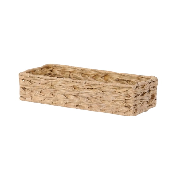 Lumifun Faux Rattan Woven Tray 13.7 inches, Rectangular Wicker Basket Storage, Woven Organizing Bin for Bathroom, Kitchen, Coffee Table, Farmhouse Home Decor