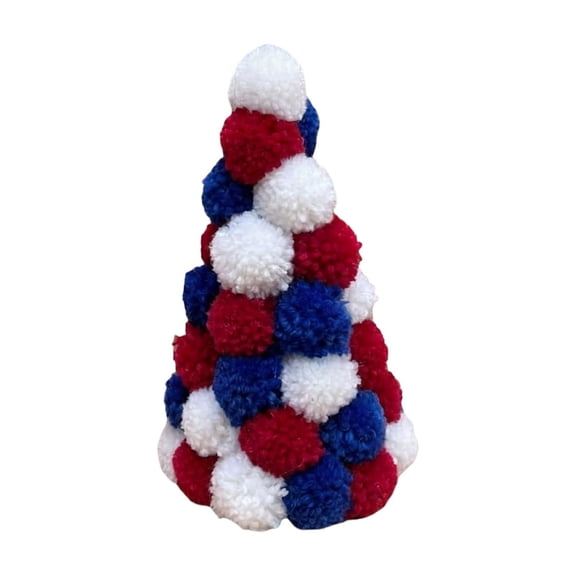 Lumifun Patriotic Pom Pom Tree Tabletop Decor 6 inches, 4th of July Red White Blue Mini Conicalness Tree, Independence Day Tiered Tray Decoration for Home, Kitchen, Party