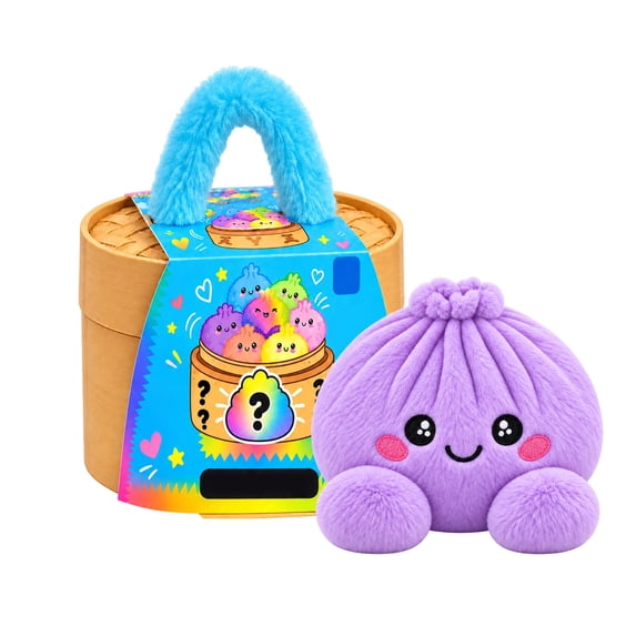 Lumifun Purple Plush Dumpling Squishy Toy 6 inch, Cute Bao Bun Stuffed Animal with Basket Gift Box, Soft Stress Relief Fidget Toy, Christmas Holiday Gift for Kids & Adults